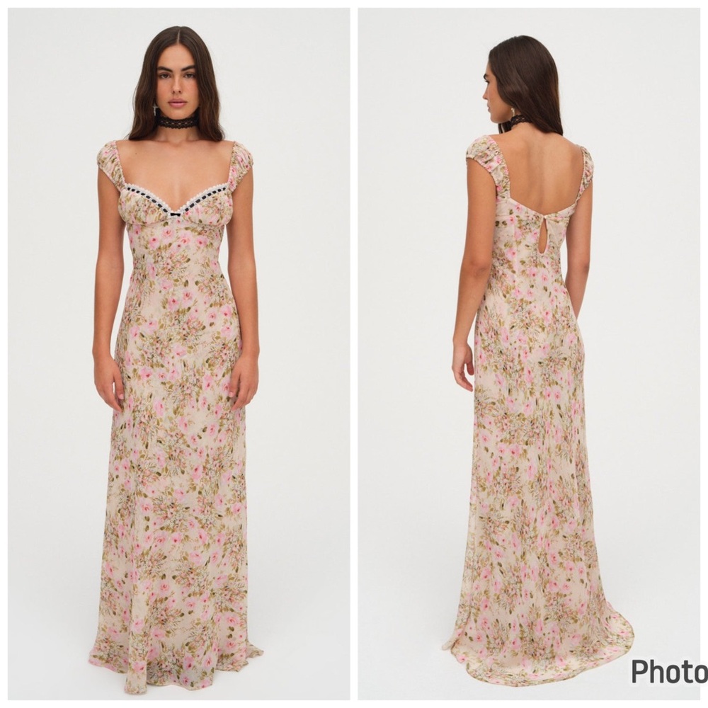 For Love & Lemons Emmaline Maxi‎ Dress Floral Babydoll XS Sweetheart Romantic